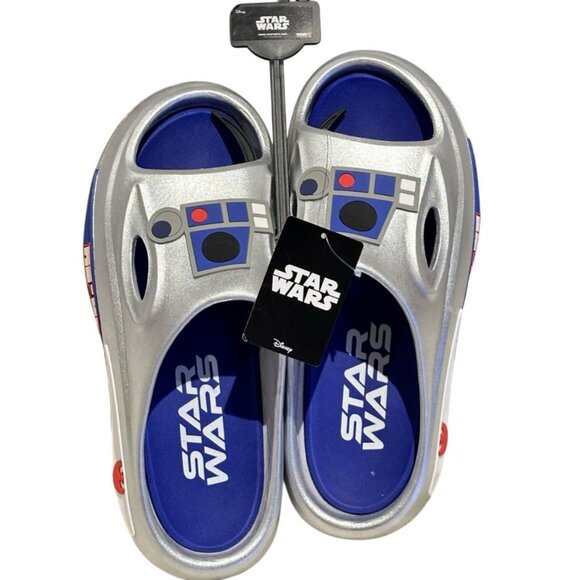 Disney Other - Disney Star Wars Mens Novelty Sport R2 D2 Slides Silver Sandals Size 7 New